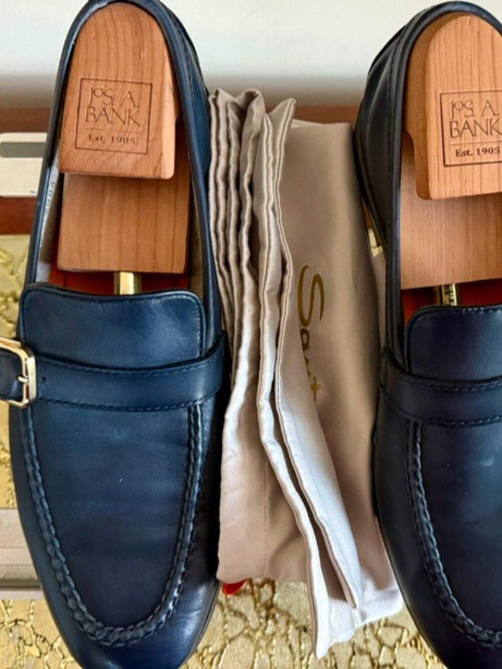Santoni Single Monk Strap Shoes Men’s UK 7.5,  US 8.5 Blue Leather, Excellent